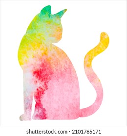 cat watercolor silhouette, isolated, vector