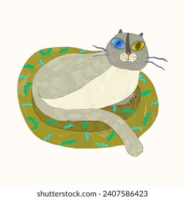 Cat,  watercolor vector illustration. cute animal. pet