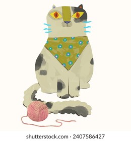 Cat,  watercolor vector illustration. cute animal. pet