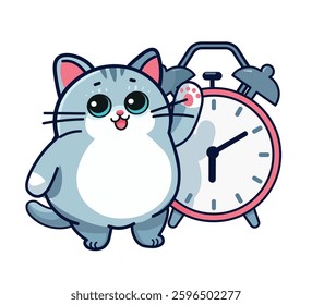 cat waving alarm on background time limit or game over concept vector flat design