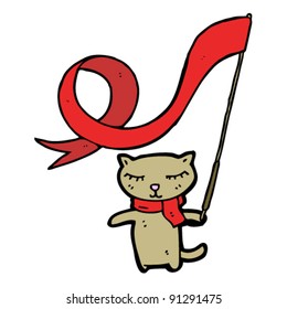 cat waving flag cartoon