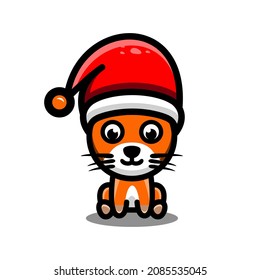 Cat wear Christmas hats in white background, vector logo design template for t shirt ,sticker etc,as you editable all you wish