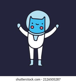 Cat wearing astronaut costume, illustration for t-shirt, sticker, or apparel merchandise. With retro cartoon style.