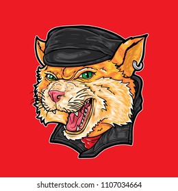 Cat wearing biker hat.