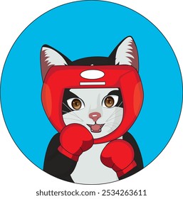 Cat wearing boxing gloves vector logo