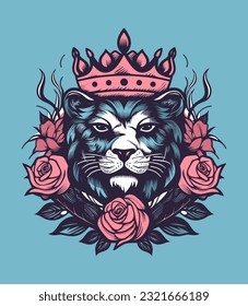 Cat wearing a crown with flower decoration vector clip art illustration
