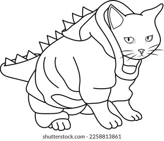 A cat wearing a cute dinosaur costume