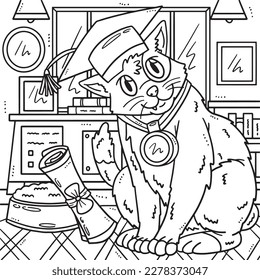 Cat Wearing Graduation Cap Coloring Page for Kids