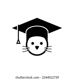 Cat wearing graduation cap smart pets simple logo design