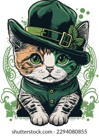 A cat wearing a green hat and a green hat.