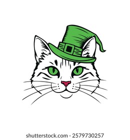 Cat Wearing a Green Leprechaun Hat Illustration for St. Patrick's Day