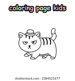 gato con niños de la página de color de sombrero