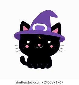 Cat wearing hat Halloween flat illustration