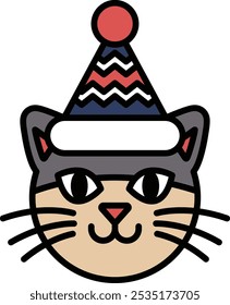 A cat wearing a hat and smiling. The hat is red, white and blue