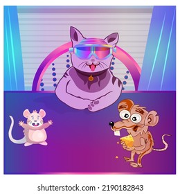 a cat wearing metaverse vr glasses illustration.