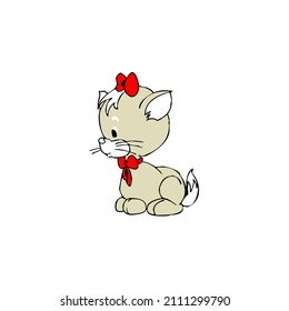 
Cat wearing red ribbon on happy day, illustration.