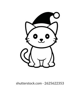 gato vestindo uma arte de linha de chapéu de santa no fundo branco