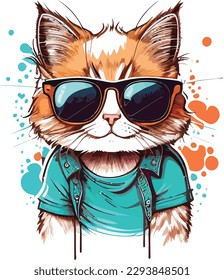 Cat wearing a shirt and sunglasses