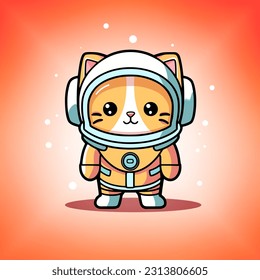 Cat wearing a space suit with a helmet flat vector illustration