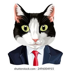 cat wearing suit vector illustration