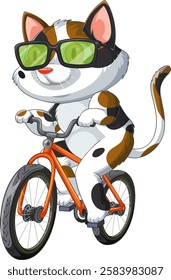 Cat wearing sunglasses riding an orange bicycle