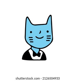 Cat wearing tuxedo, illustration for t-shirt, sticker, or apparel merchandise. With retro cartoon style.