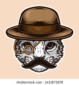 cat wearing vintage hat vector