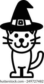 A Cat wearing a witch's hat in line icon style