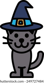 A Cat wearing a witch's hat in line icon style