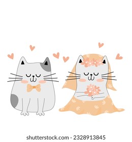 Katzen Hochzeit Einladung. Hochzeitskartenhintergrund. Vektorgrafik