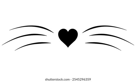 Meme de los bigotes del gato, amor del icono de la nariz del corazón y mascotas del cuidado