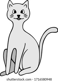 Cat. White color. Colored vector illustration. Isolated background. Cartoon style. Lovely pet. A purring creature with a mustache. Fluffy animal. The tailed robber. Hand drawing. Idea for web design.