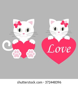 cat white and heart set