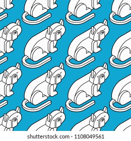 Cat white Isometrics pattern. Home pet 3d background. Vector illustration