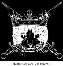 cat in white line on black background