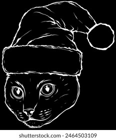 cat in white line on black background
