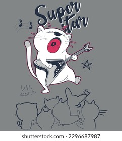 cat white singer vector print illustration
