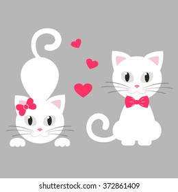 cat white with tie and heart set 