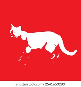 Cat white vector illustration on red background