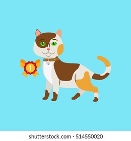 Cat win an award on blue background vector illustration