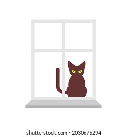 Cat in window isolated. Pet vector illustration