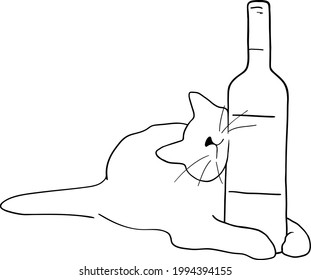 Cat an wine vector illustration. Wine time	
