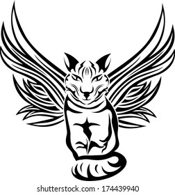 Cat with wings, tattoo stencil