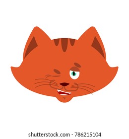 Cat winks. Pet happy emoji. Kitty Vector illustration