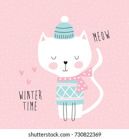 cat in winter time vector illustration