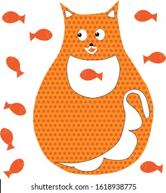 Cat wish fishes isolated on white vector illustration