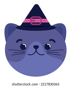 cat with witch hat esoteric icon isolated