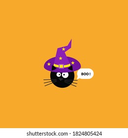 Cat In Witch Hat Speech Bubble Boo Halloween Card Background Vector Design