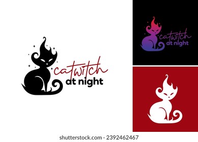 Cat Witch the Night Logo Design is a logo design asset suitable for nighttime-themed projects, such as cityscape, starry skies, moonlit scenes, or any design requiring a touch of nocturnal ambiance.