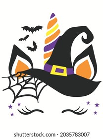 Cat Witches Halloween Vector illustration. Happy Halloween Background